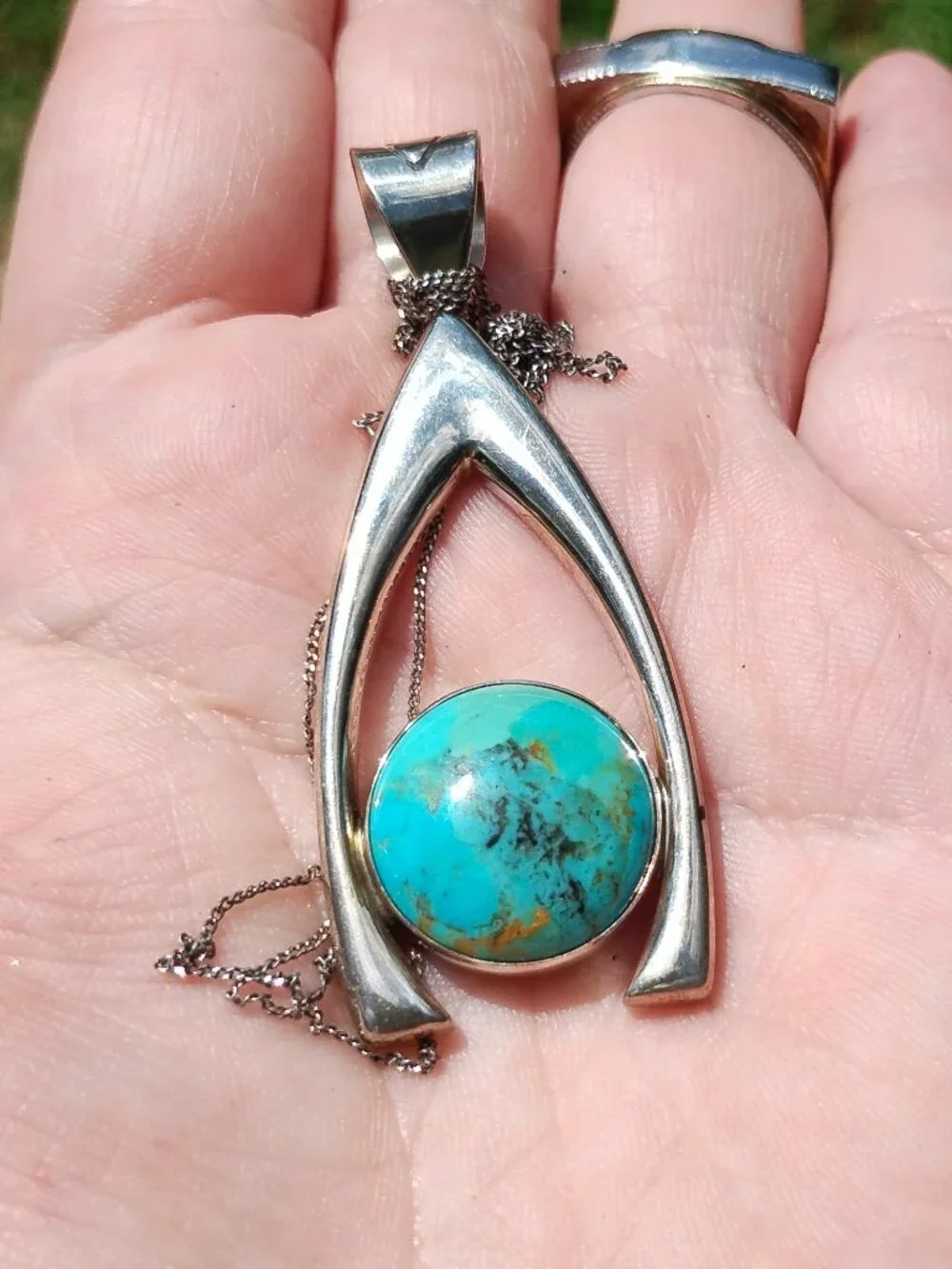 Jay King Gallery Collection Kingman Turquoise Wishbone Pendant 925 Sterling Silv